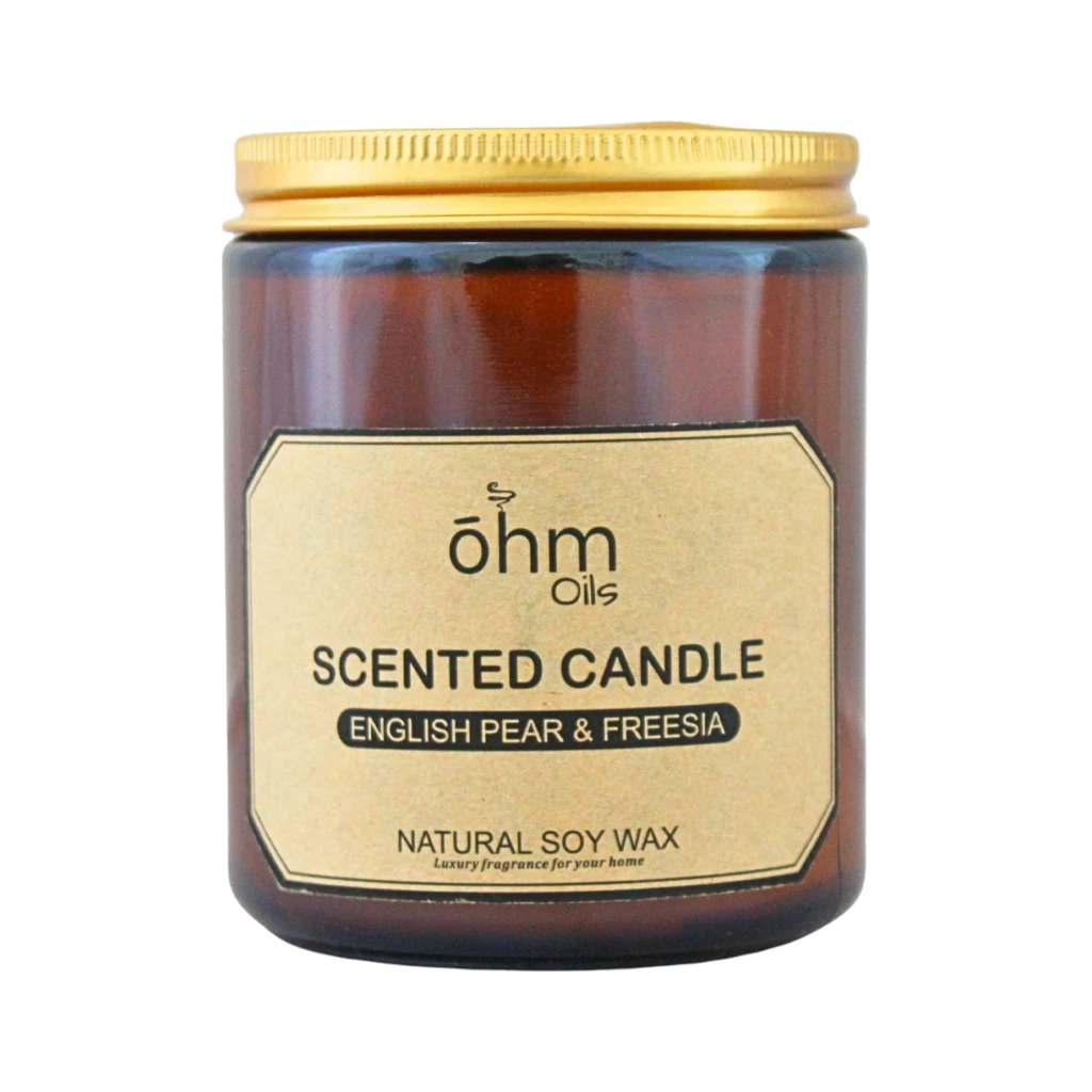 Ohm Oils Scented Candle English Pear & Freezia on a Transparent Background