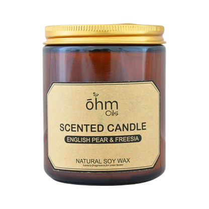 Ohm Oils Scented Candle English Pear & Freezia on a Transparent Background