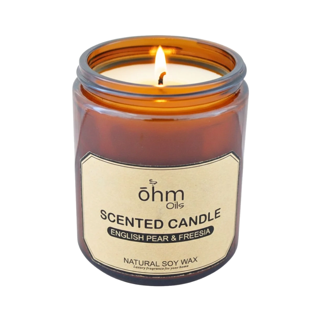 Ohm Oils Scented Candle English Pear & Freezia on a Transparent Background