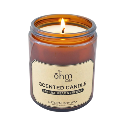 Ohm Oils Scented Candle English Pear & Freezia on a Transparent Background