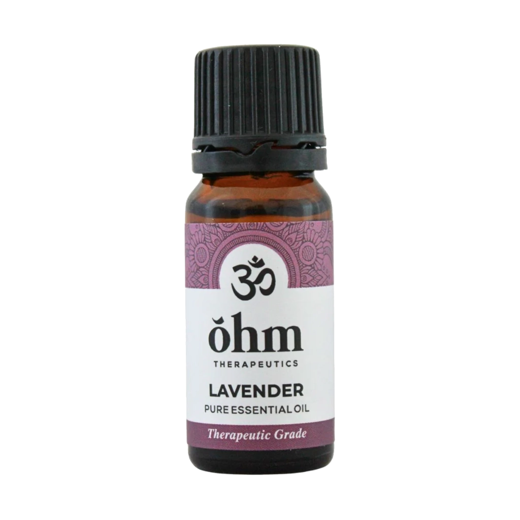 10ml Bottle of Ohm Therapeutics Lavender Pure Essential  Oil on a transparent background