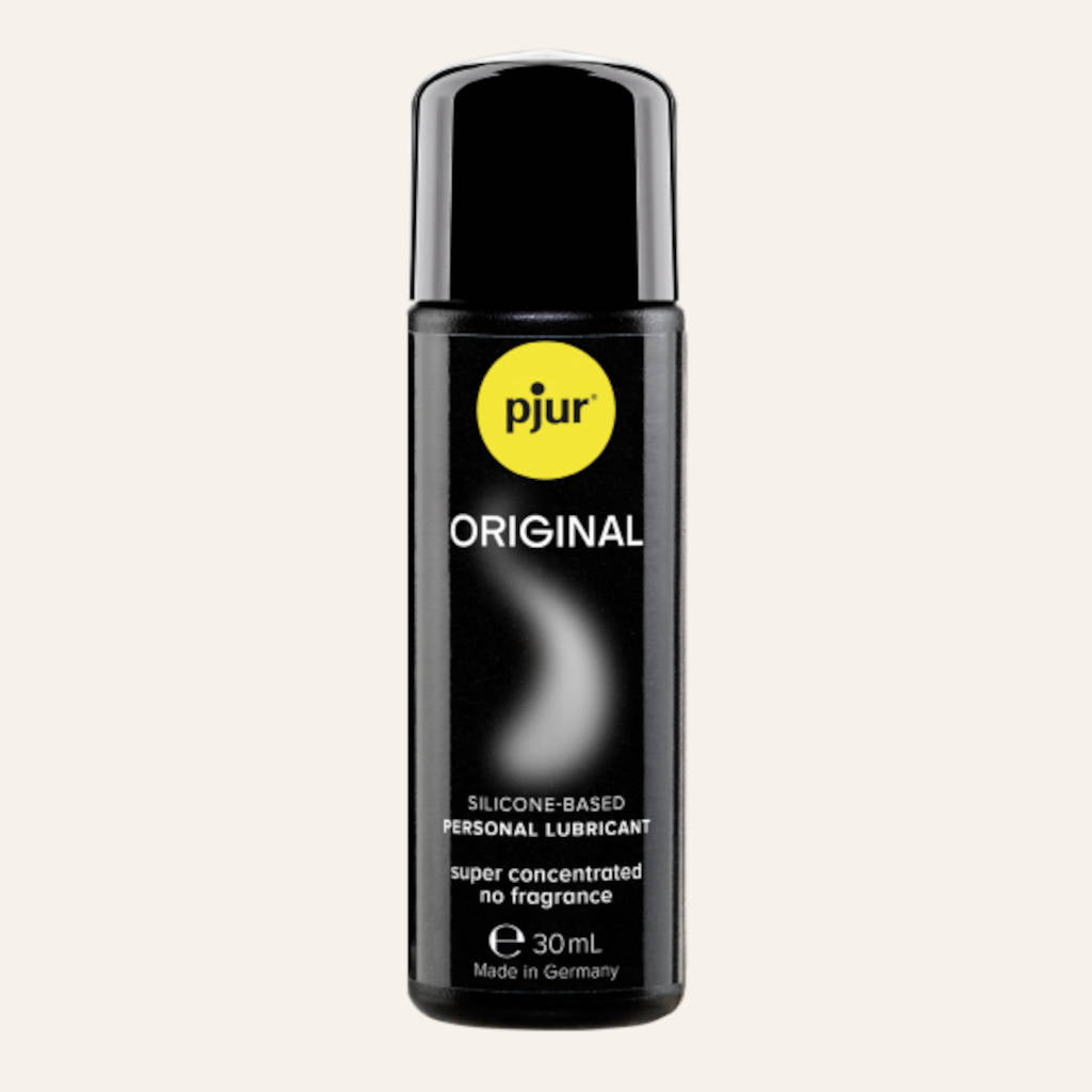 Black bottle of pjur Original silicone-based personal lubricant on a white background