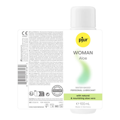 Pjur Woman Aloe personal lubricant bottle with label on a white background