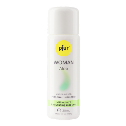 Bottle of pjur Woman Aloe water-based personal lubricant on a white background