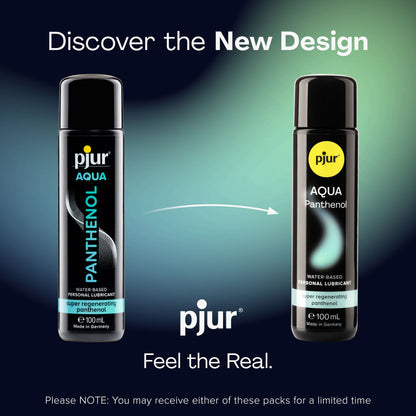 Two bottles of pjur Aqua Panthenol lubricant with a dark gradient background