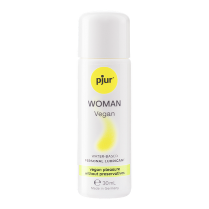 Bottle of pjur Woman Vegan personal lubricant on a white background
