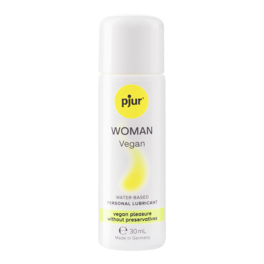 Bottle of pjur Woman Vegan personal lubricant on a white background