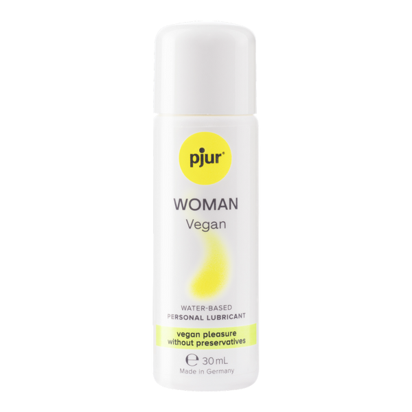 Bottle of pjur Woman Vegan personal lubricant on a white background