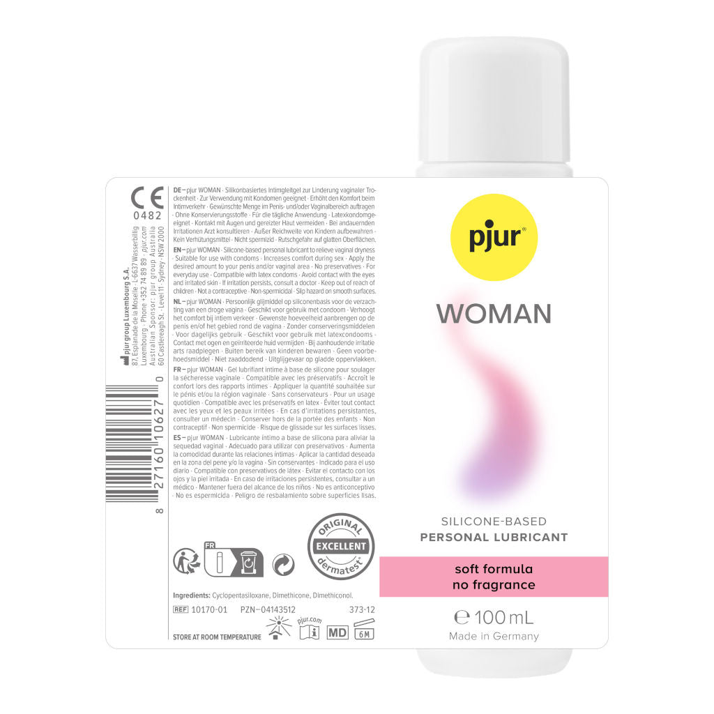 Silicone-based personal lubricant packaging with 'pjur' branding on a white background