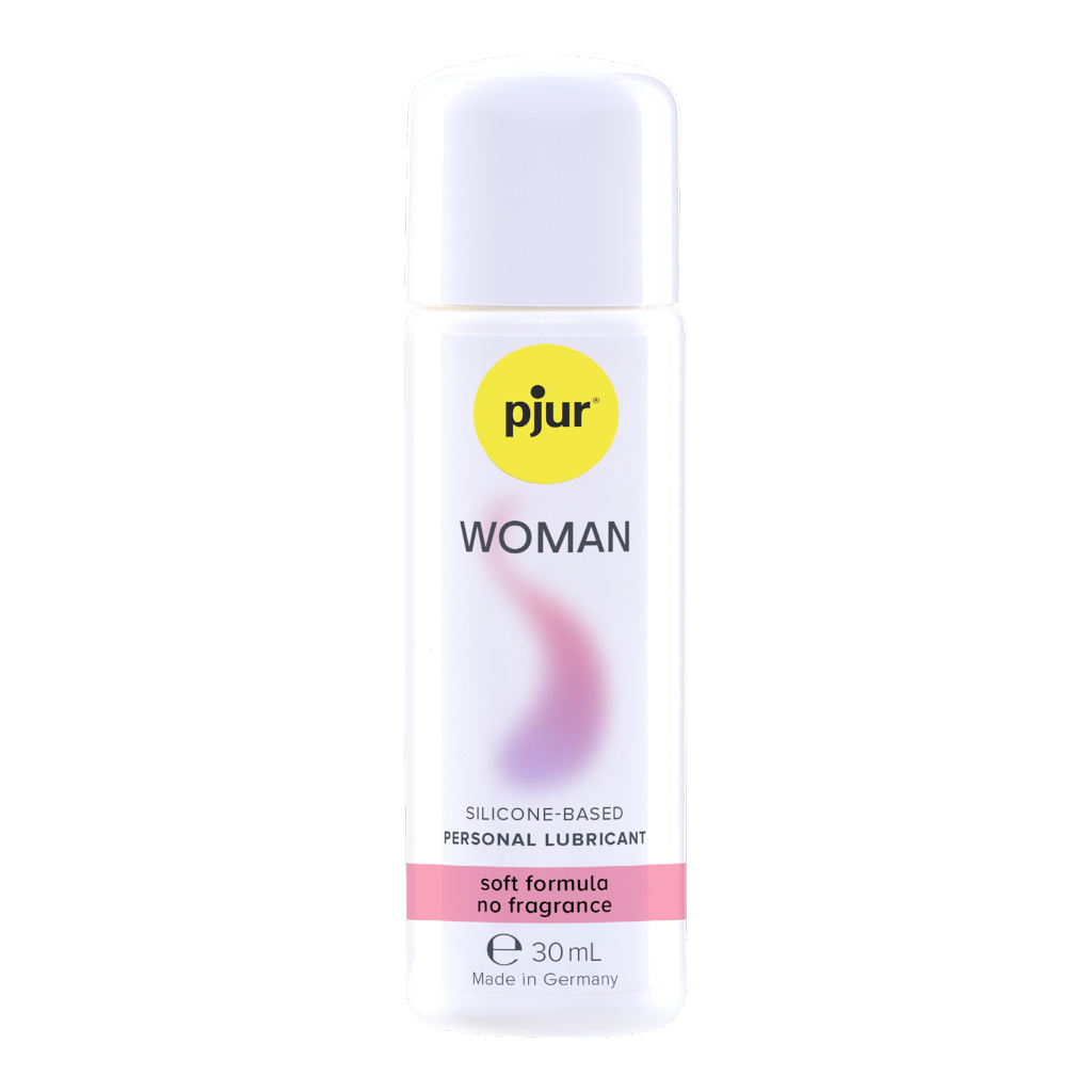 Silicone-based personal lubricant bottle with 'pjur' branding on a white background